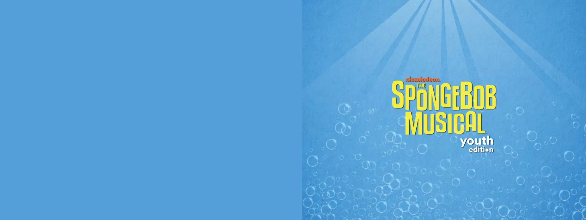 Promotional graphic for Nickelodeon's The SpongeBob Musical: Youth Edition. The design features a blue gradient background with the Nickelodeon logo in orange at the top. The title "The Spong